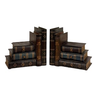 Vintage Traditional Wood Faux Book Library Bookends - A Pair For Sale