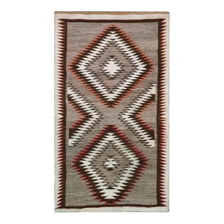 1920s Gray Antique Tribal Geometric Design Navajo Flat Woven Native American Rug For Sale