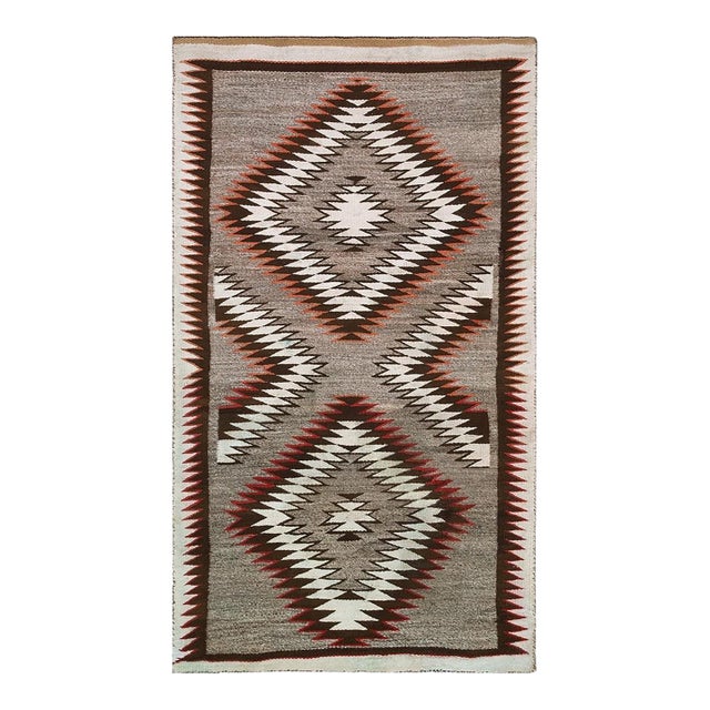 1920s Gray Antique Tribal Geometric Design Navajo Flat Woven Native American Rug For Sale