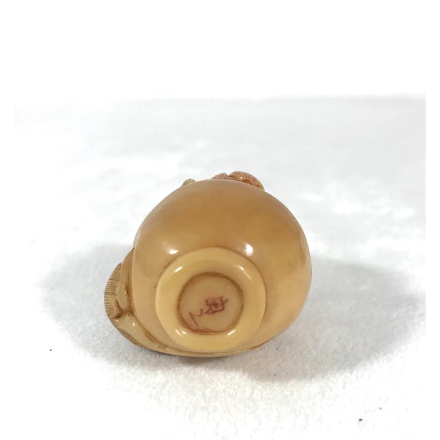 Wood 1980's Chinese Netsuke Little Mouse on Basket of Peaches With Petite Wood Stand For Sale - Image 7 of 7
