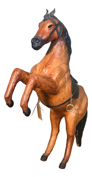Carved Wood and Leather Horse Sculpture, 1960s