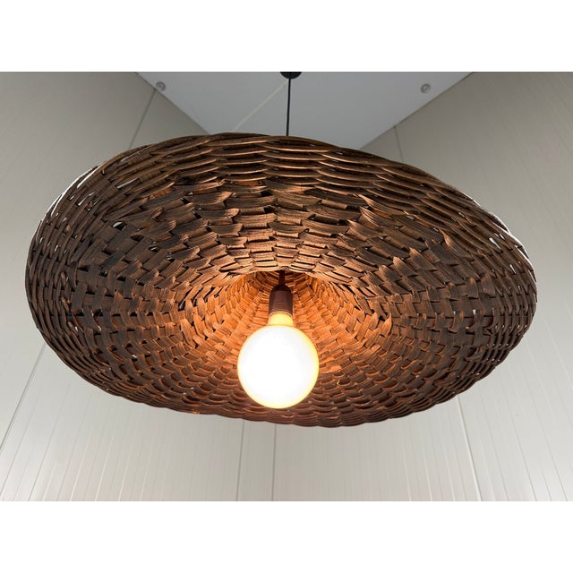 Brown Vintage Rattan Wicker Hanging Lamp, 1960s For Sale - Image 8 of 17