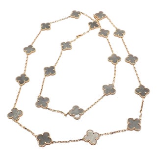 Van Cleef & Arpels Rose Gold 20 Motif Alhambra Obsidian Necklace For Sale
