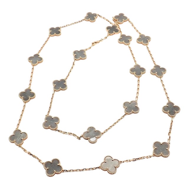Van Cleef & Arpels Rose Gold 20 Motif Alhambra Obsidian Necklace For Sale