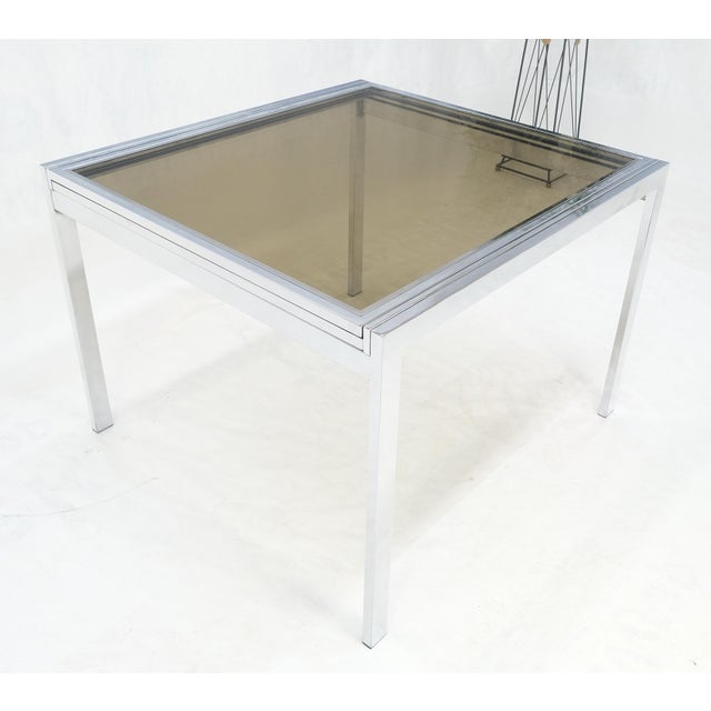 Flip Top 40" Square Crome Base Smoked Glass Top Dining Table 84" Extended Clean! For Sale - Image 18 of 18