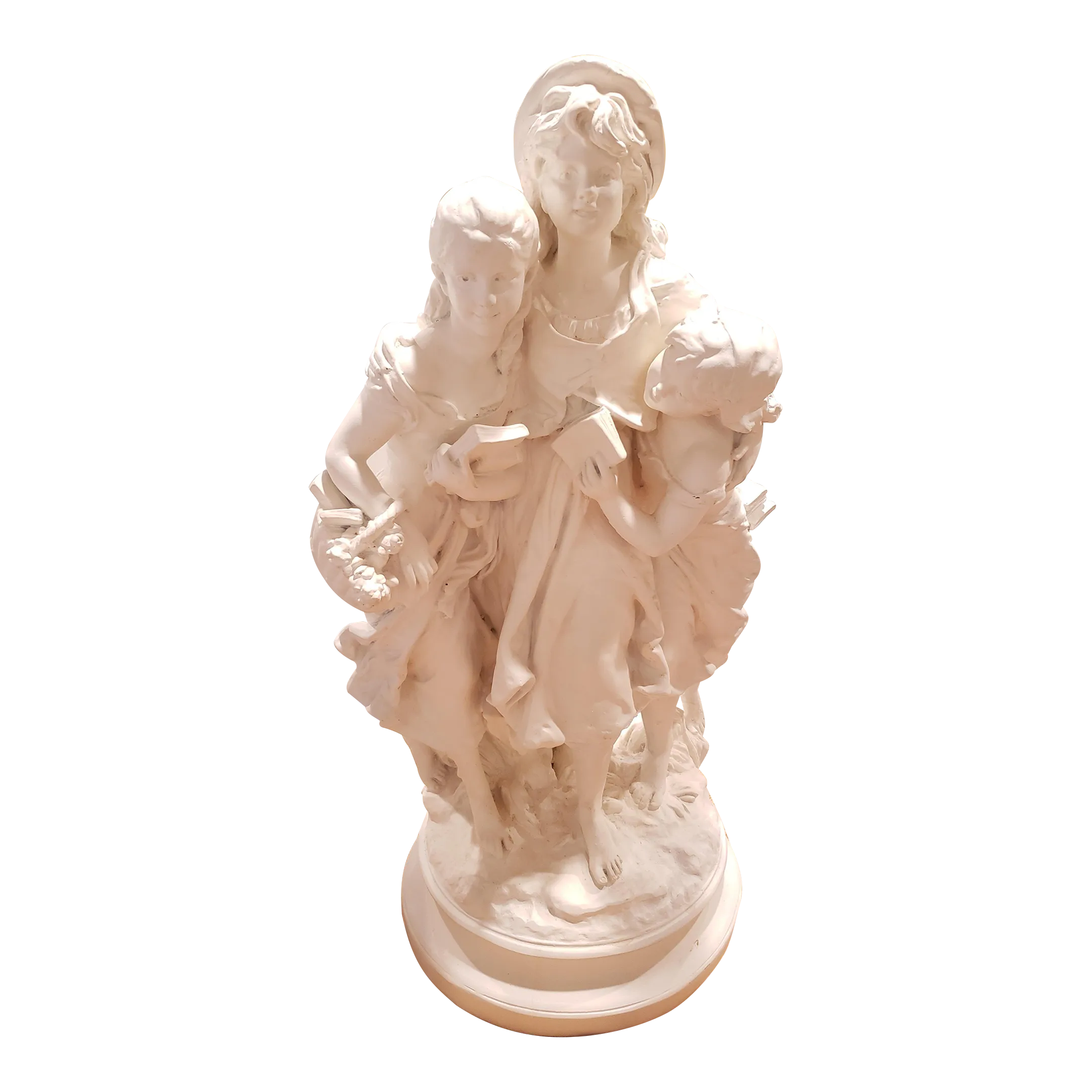 1950's Marwal Plaster Group Figural Statue W./ Maiden and 2 Girls