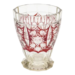 Early 20th Century Czech Bohemian Cranberry Crystal Hand Painted Enameled Floral Gold Gilt Vase