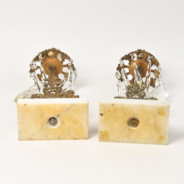 Antique Brass Spaniel Dog Candle Holders With Marble Base and Crystals For Sale - Image 12 of 16