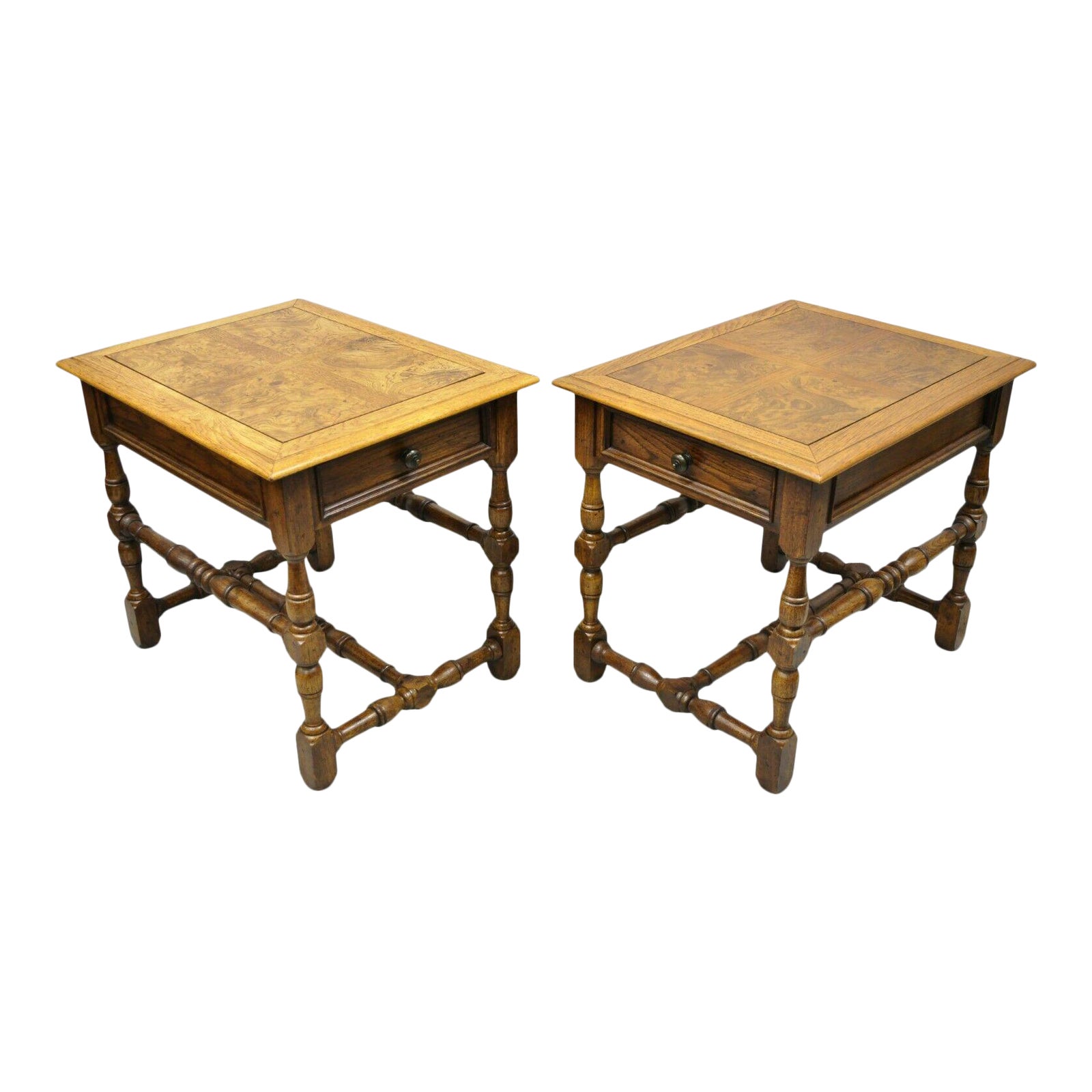 Hekman French Country English Jacobean Oak Burlwood Lamp End Tables a