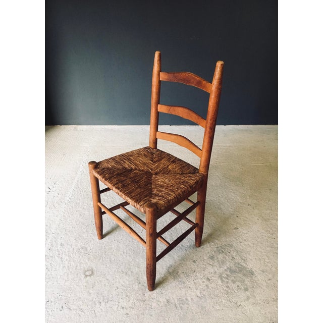 Wood Low Rustic Ladder Back Dining Chairs in Oak and Rush, Belgium, 1950s, Set of 6 For Sale - Image 7 of 18