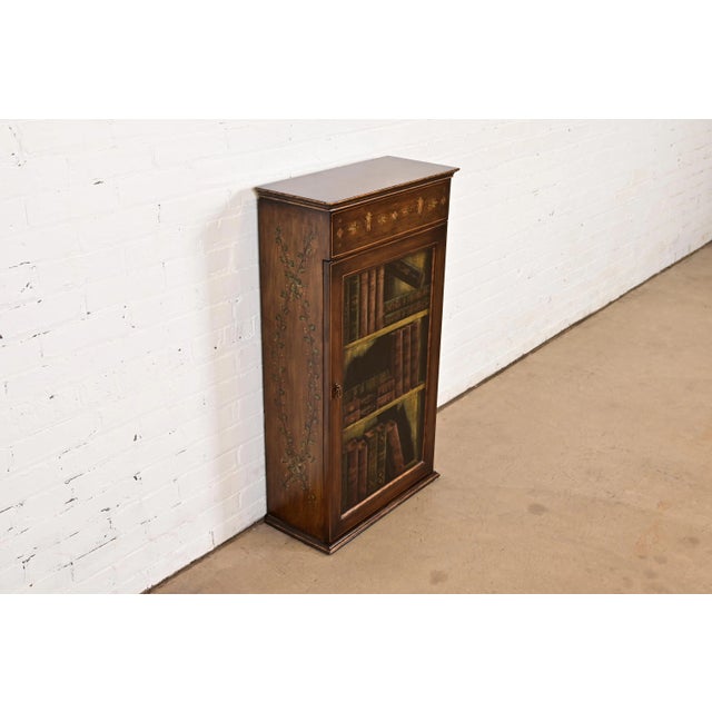 Sarreid Ltd. Sarreid Sheraton Hand Painted Trompe l'Oeil Bookcase Cabinet For Sale - Image 4 of 14
