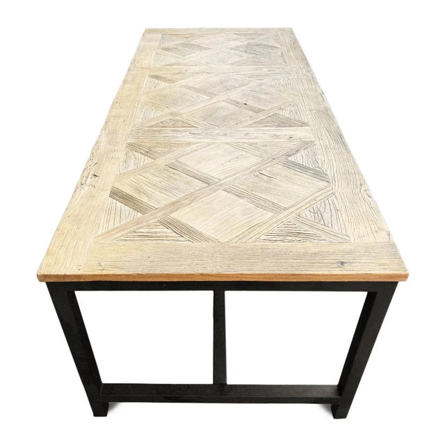 Modern Vintage Elm Parquet Dining Table For Sale - Image 4 of 7