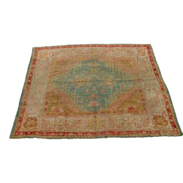 1850s Antique Tribal Turkish Oushak Rug For Sale
