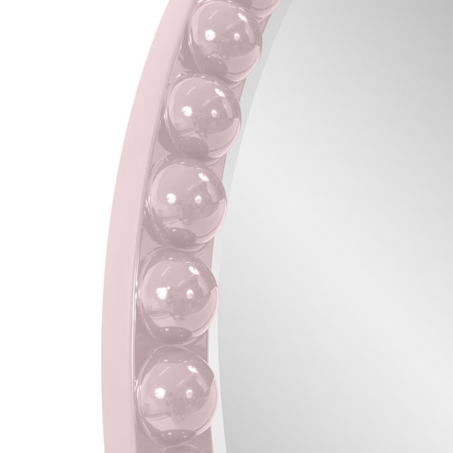 Contemporary Varsha Round Oversized Beaded Mirror in Glossy Lilac For Sale - Image 3 of 9
