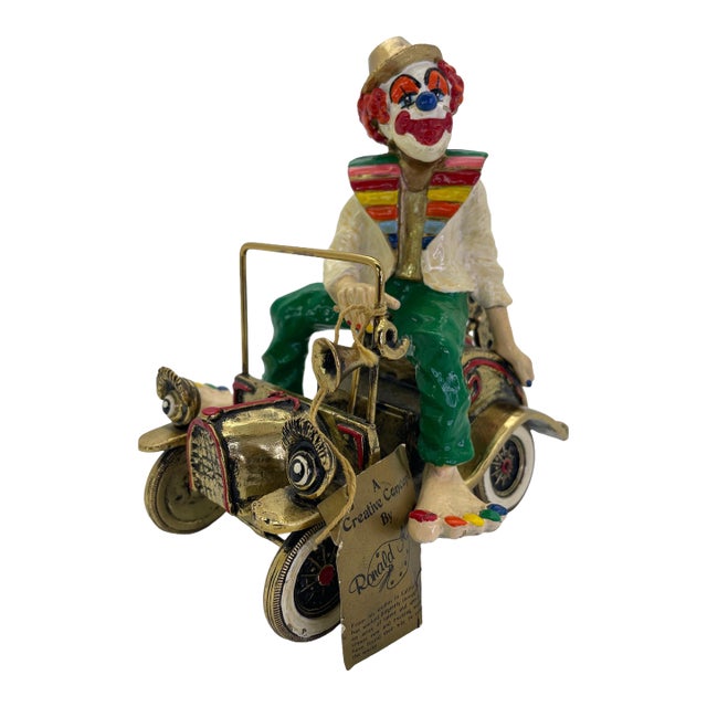 Vintage Ronald A. Lee 24k Gold-Plated Hand-Painted Clown in Wind-Up Car Sculpture, C. 1979–1981 For Sale