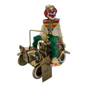 Vintage Ronald A. Lee 24k Gold-Plated Hand-Painted Clown in Wind-Up Car Sculpture, C. 1979–1981