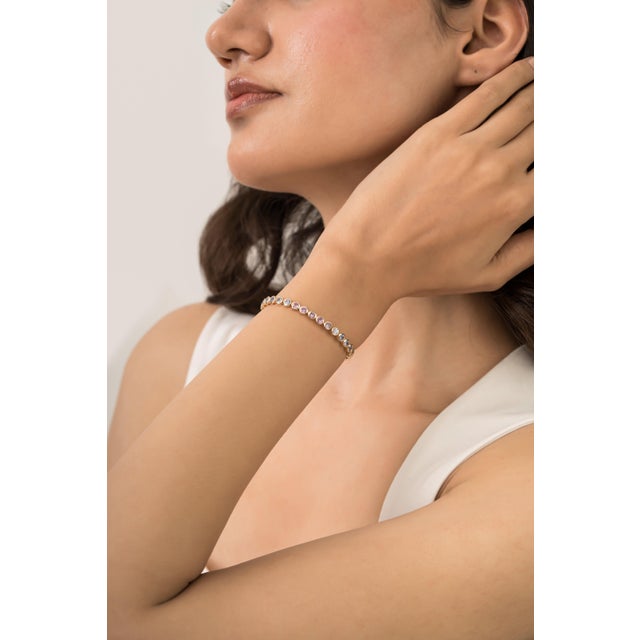 Not Yet Made - Made To Order 6.02ct Round Cut Multi Sapphire Bezel-Set Tennis Bracelet in 14k Yellow Gold For Sale - Image 5 of 14