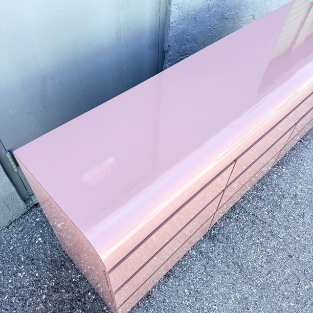Postmodern Pink Gloss Laminate Waterfall Dresser For Sale In West Palm - Image 6 of 9