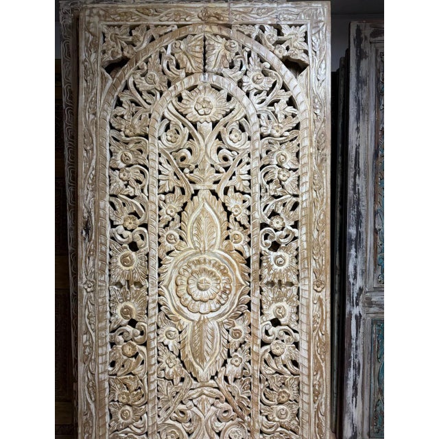 Natural Wood Floral Lattice Carved Door | Vintage Room Divider 80x36 For Sale - Image 4 of 4