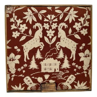 Alpine Folk Art Fabric & Wood Box Germany Mountain Goats Chalet Handmade Storage For Sale