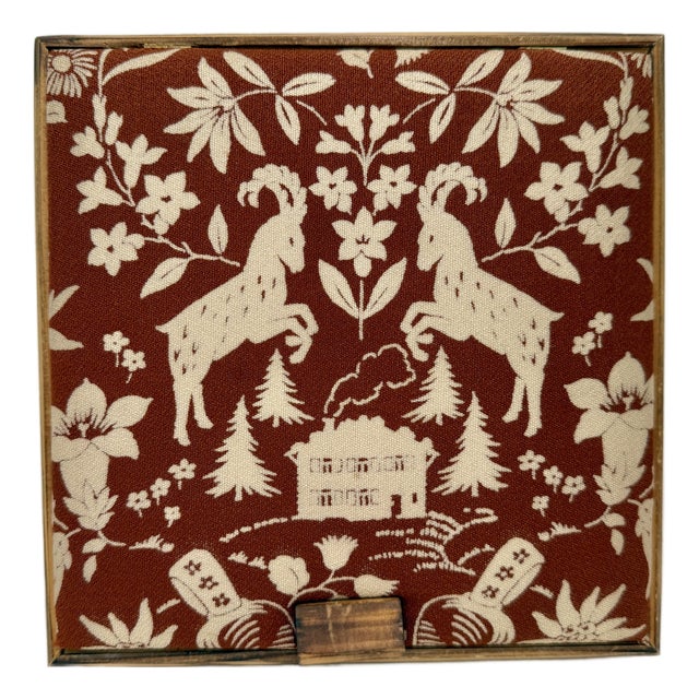 Alpine Folk Art Fabric & Wood Box Germany Mountain Goats Chalet Handmade Storage For Sale