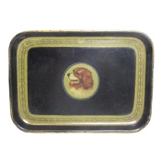 Antique English Tole Painted Dog Tray. For Sale