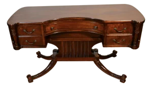 1920s Antique English Regency Style Mahogany Vanity Desk / Makeup Table