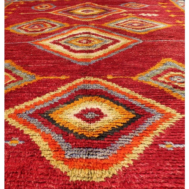 Mid 20th Century Tribal Turkish Konya Rug With Diamond Design in Beautiful Royal Red Background For Sale - Image 5 of 13