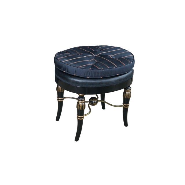This beautiful vanity stool showcases a sophisticated blend of French Empire and Regency styling, featuring an expertly...