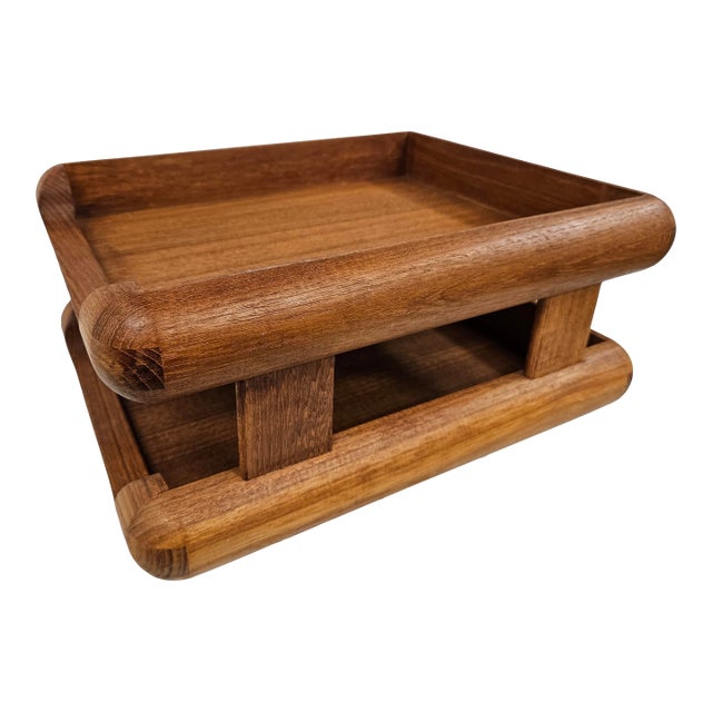 Teak Danish Modern Style Double Letter Tray - Desk Organizer For Sale