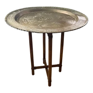 Early 20th Century Antique Bronze Portable Tea Table Folding Wooden Stand