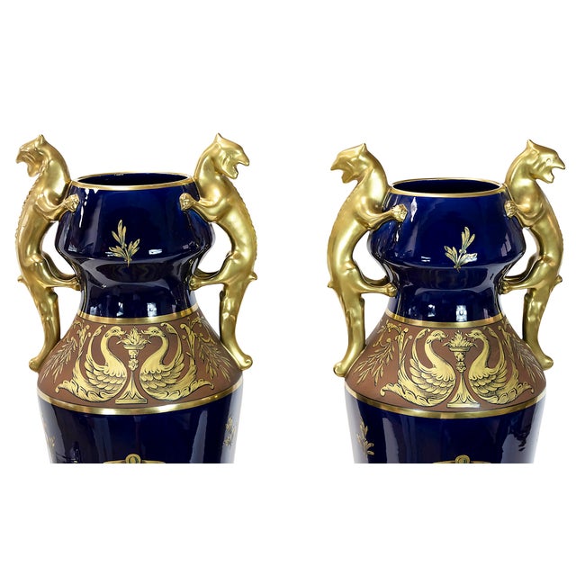 Large French Porcelain Cobalt Blue Vases by Maurice Pinon, 1930s, Set of 2 For Sale - Image 6 of 10
