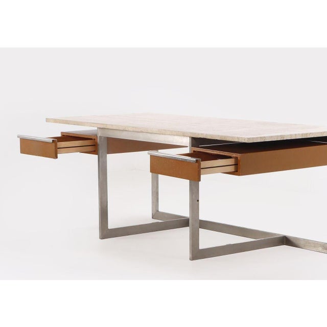 Large Executive Desk With Travertine Top and Steel Base. France, 1970's For Sale In Los Angeles - Image 6 of 7