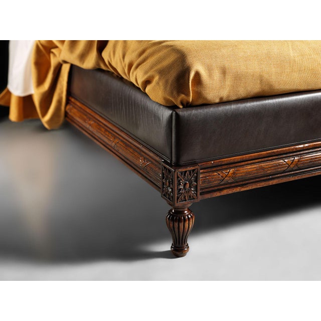 Rustic Italian Walnut Eastern King Bed With Leather Upholstery For Sale - Image 3 of 5
