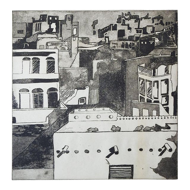 1968 Modernist Cityscape Etching For Sale