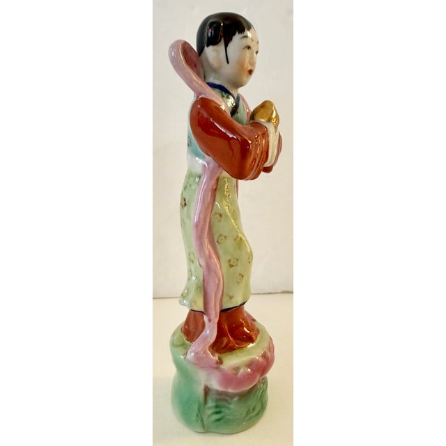 Chinoiserie Chinese Famille Rose Porcelain Girl Prosperity Figurine For Sale - Image 3 of 6