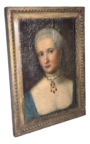 German School Artist, Portrait of a Woman Adorned with Jewelry, 18th Century, Oil Painting on Panel, Framed