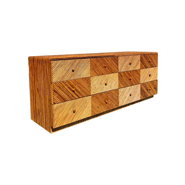 Tan Vintage Rattan Wrapped Wicker Long Dresser or Credenza Lowboy in Coastal Boho Chic Design For Sale - Image 8 of 11