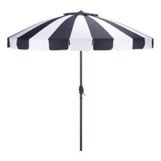 Buti 9 Ft Crank Umbrella, Navy Cabana Stripe/Brown Pole For Sale