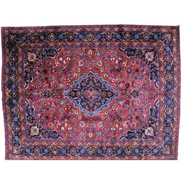 Wool pile genuine hand woven vintage North East Persian Khorassan carpet in excellent condition. Signed by master weaver.