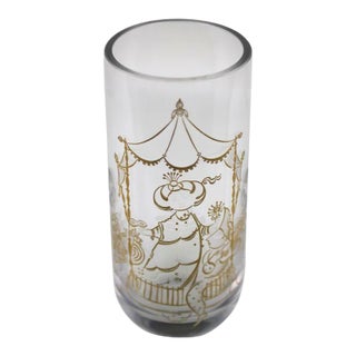 Mid-Century Bjorn Wiinblad Crystal Vase 22K etched 'Commedia" Design- signed For Sale