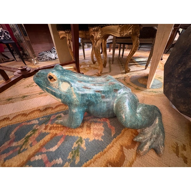 Monumental French Glazed Terracotta Frog Sculpture. Offered is a large (25 Inch) well detailed French glazed terra cotta...