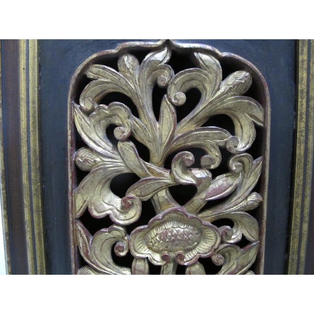 Asian Chinese Qing Dynasty Red Lacquer Gilt Wood Deer & Flower Wall Art Panel For Sale - Image 3 of 7