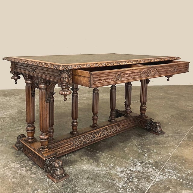 Wood 19th Century Napoleon III Walnut Partner's Desk With Faux Leather For Sale - Image 7 of 18