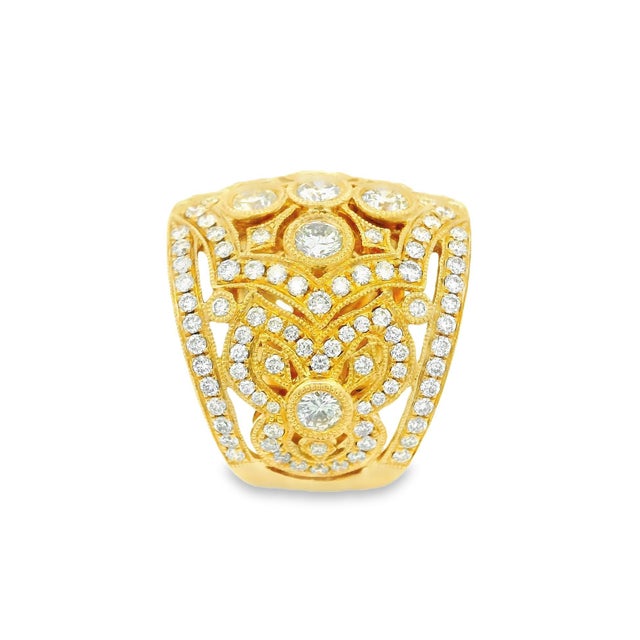 2.23 Carats Diamond Antique-Style 18k Yellow Gold Band Ring Size 6.75 For Sale - Image 4 of 4