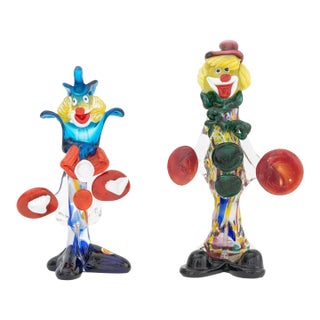 Murano Art Glass Clown Sculptures, 2 For Sale