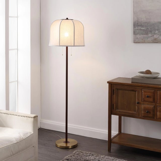 Contemporary Masey 63.75" Off-White Cotton Shade Floor Lamp in Red/Gold For Sale - Image 3 of 4