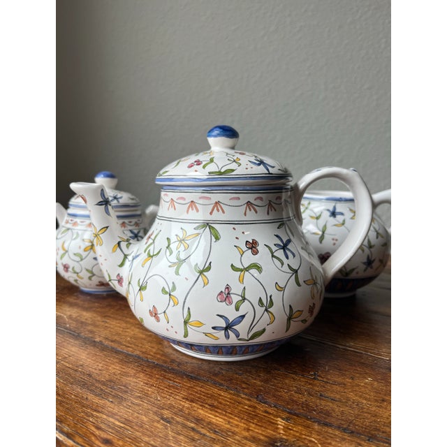 Late 20th Century Vintage Lis Ceramica Brasil Handpainted Floral Design Tea Set- 3 Pieces For Sale - Image 5 of 12