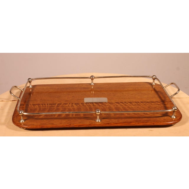 Brown 19th Century Silver-Plated Metal and Oak Tray For Sale - Image 8 of 11