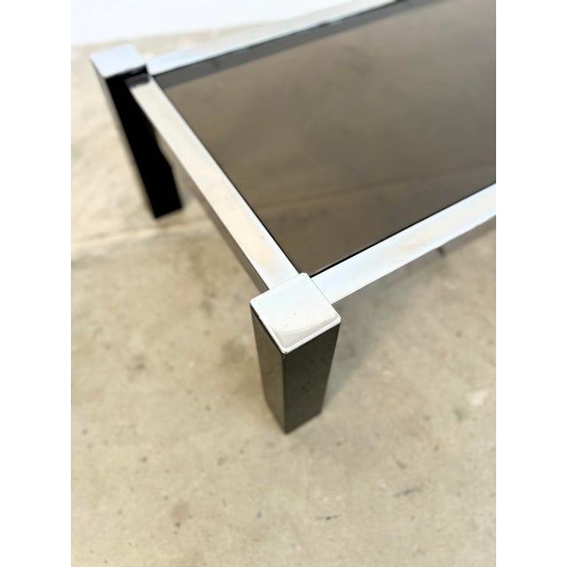 Coffee Table in Black Metal and Chrome with Smoked Glass, 1970s For Sale - Image 6 of 12
